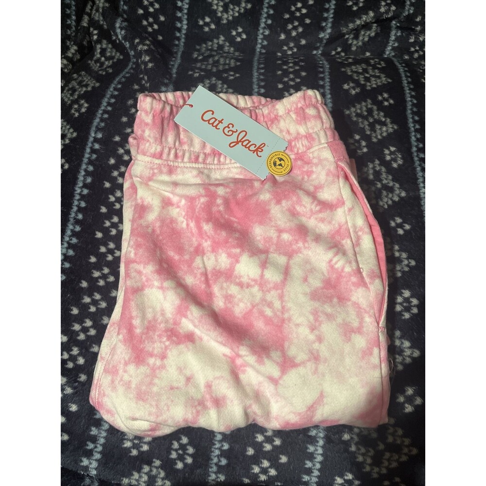 (P2) Girls Cat & Jack sz L Bright Pink Tie Dye Jogger Pants Sweatpants New